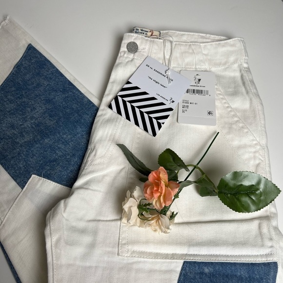 Free People x Sandrine Rose patchwork denim blue and white jeans. NWT - Picture 7 of 16